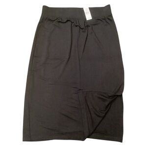 LOFT Outlet Black Soft Knit Lightweight Side Slit Midi Skirt‎ Large NWT Office